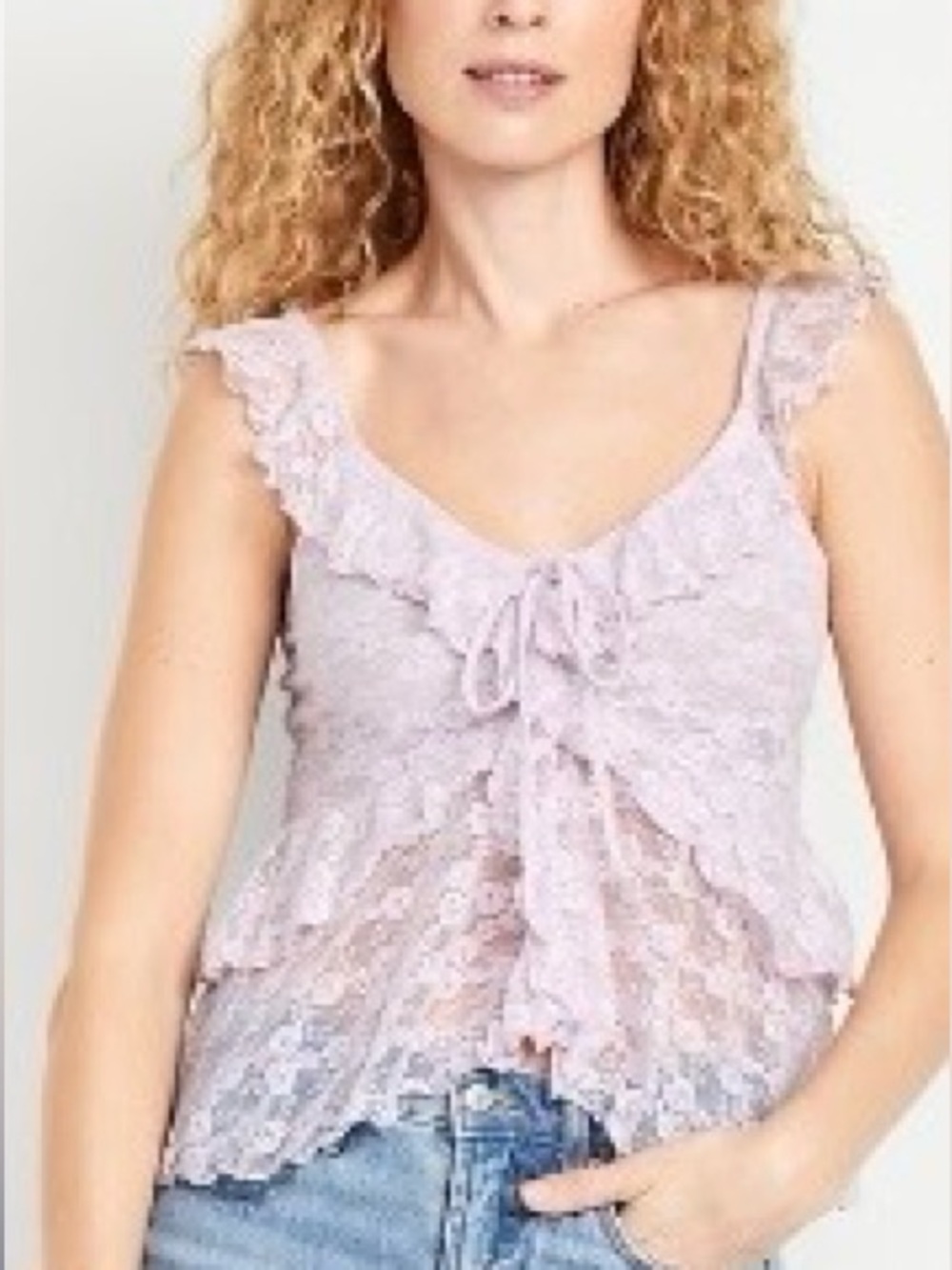NWOT Old Navy Lace Ruffle Tie-Front Tank Top in Light Lavender